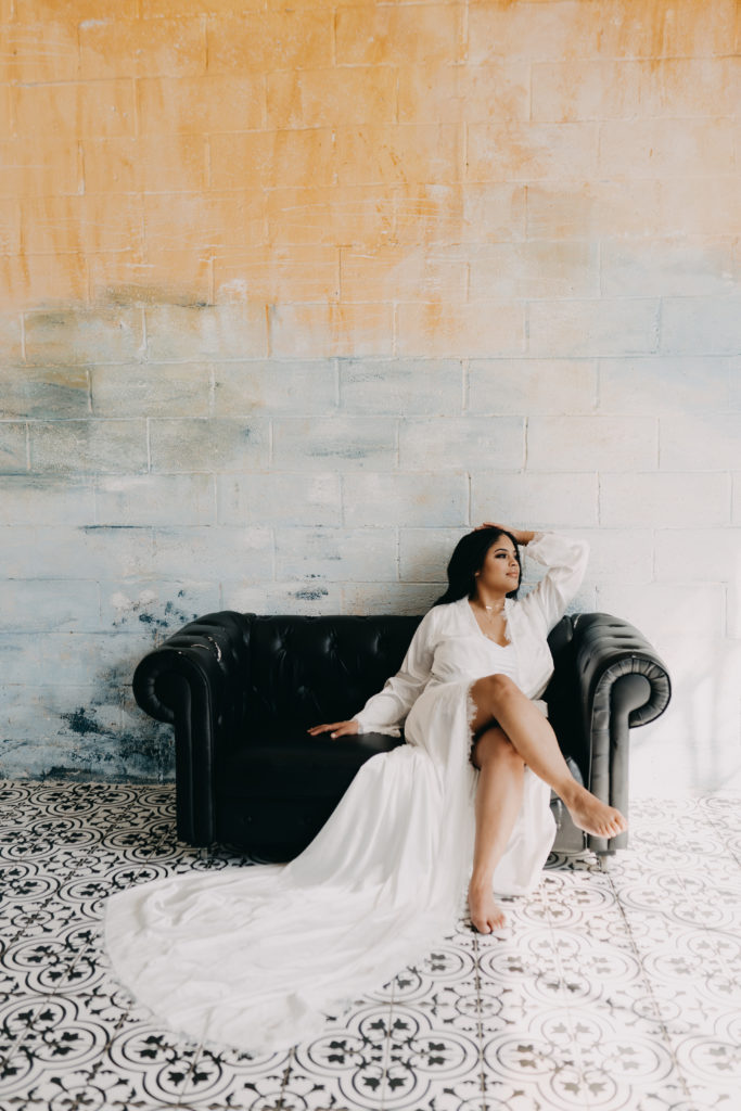 bride with bridal robe boudoir session