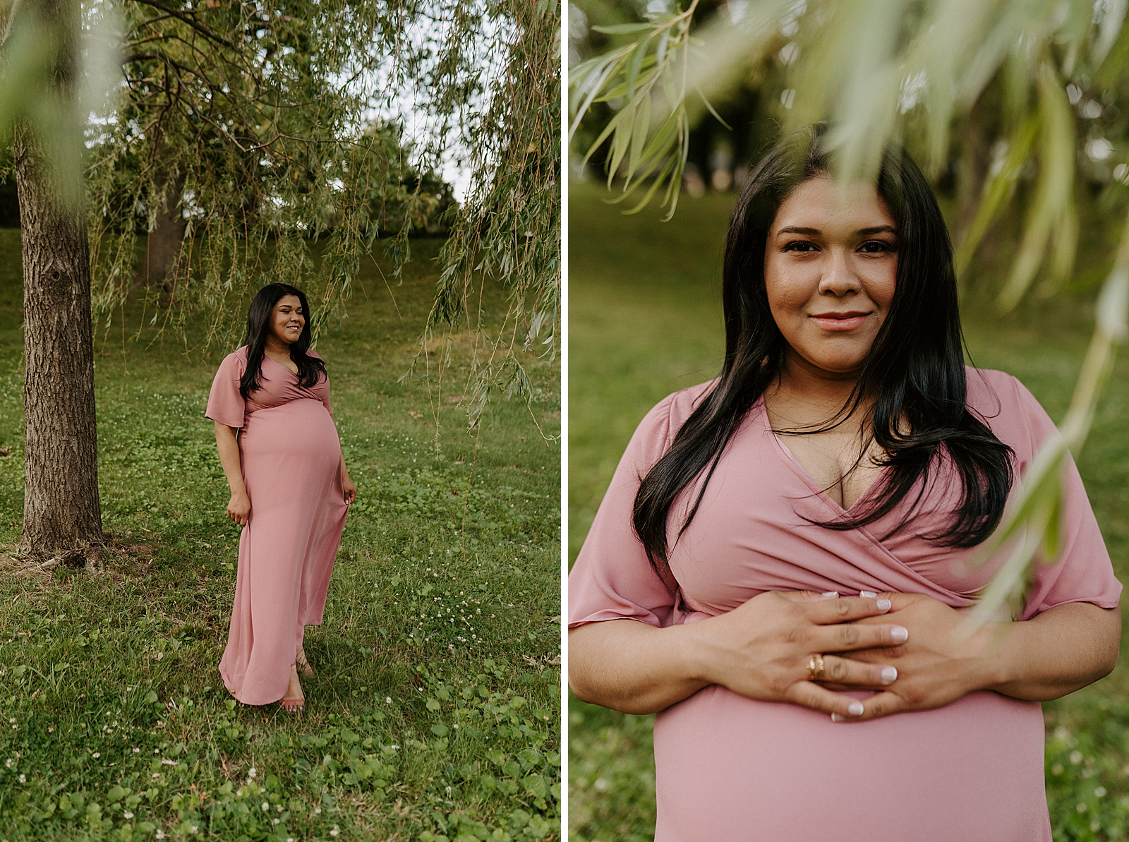Portraits of pregnant woman underneath the tree