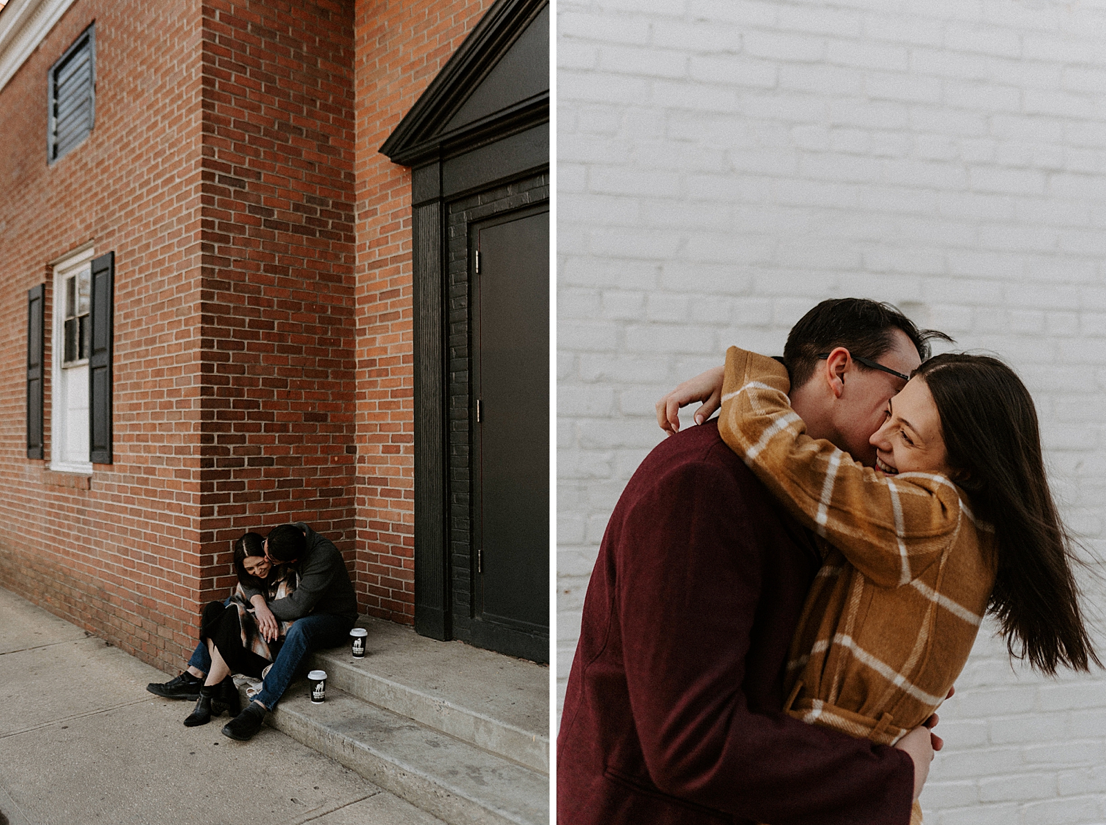 Couple sitting on stone steps together and kissing
