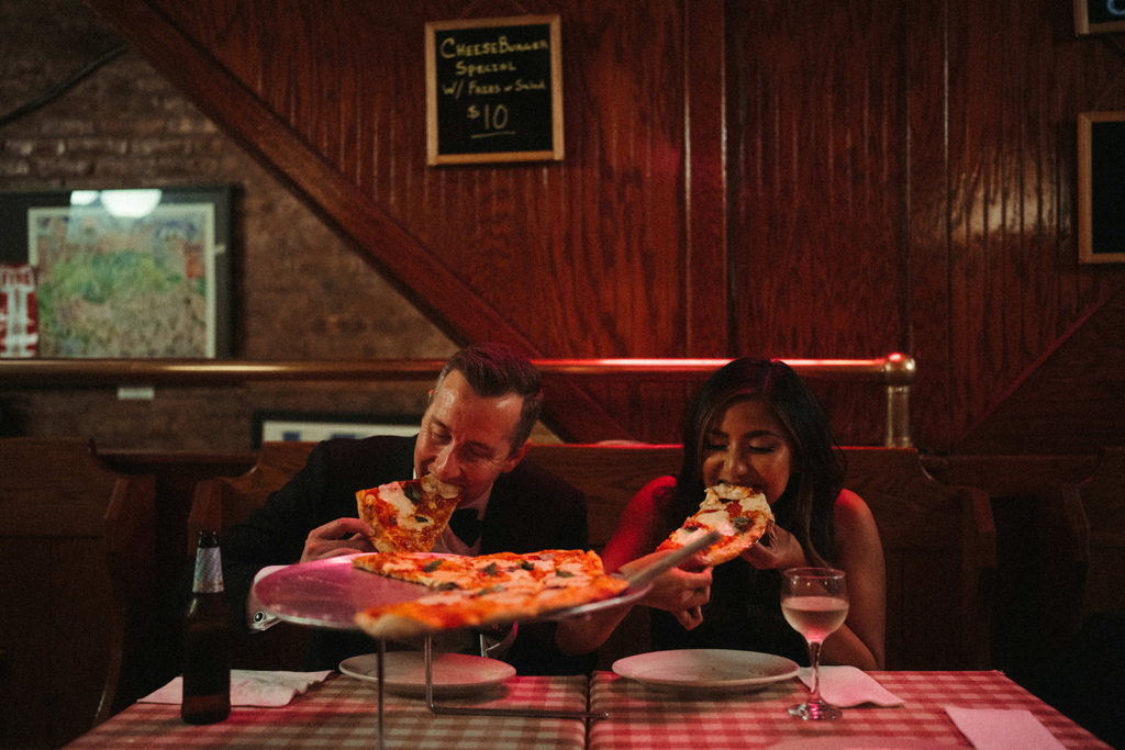 NYC engagement photos at Saluggi's Pizza